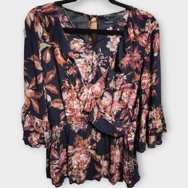 Designer Miss Me Rosey Ruffle Blouse Black/Pink S… - image 1