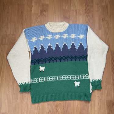 Vintage Vintage Sheep on a Farm Knitted Sweater S… - image 1