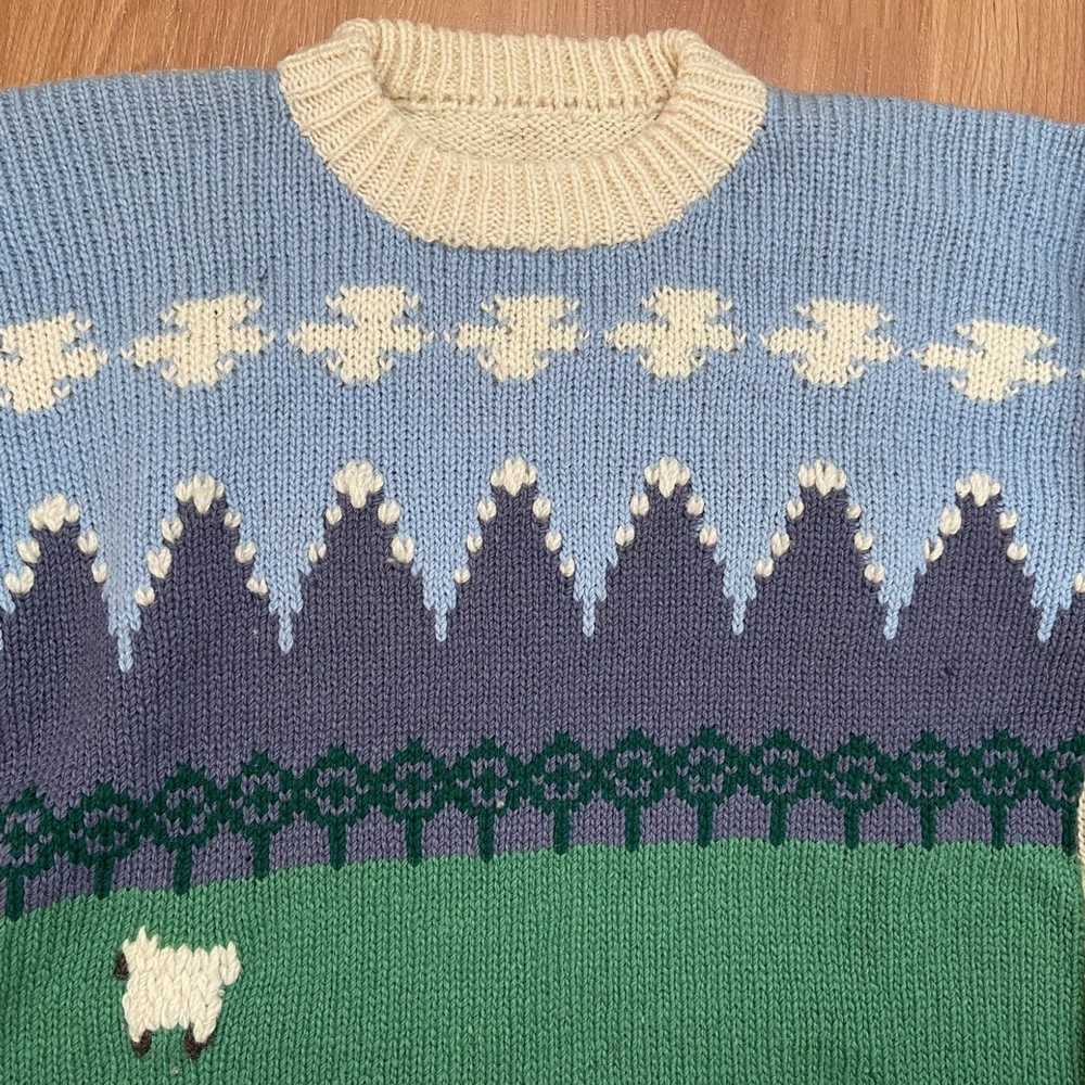 Vintage Vintage Sheep on a Farm Knitted Sweater S… - image 2