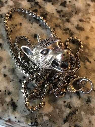 Gucci Angry Forest Men's Wolf Head Sterling Silver Necklace In Black, ModeSens