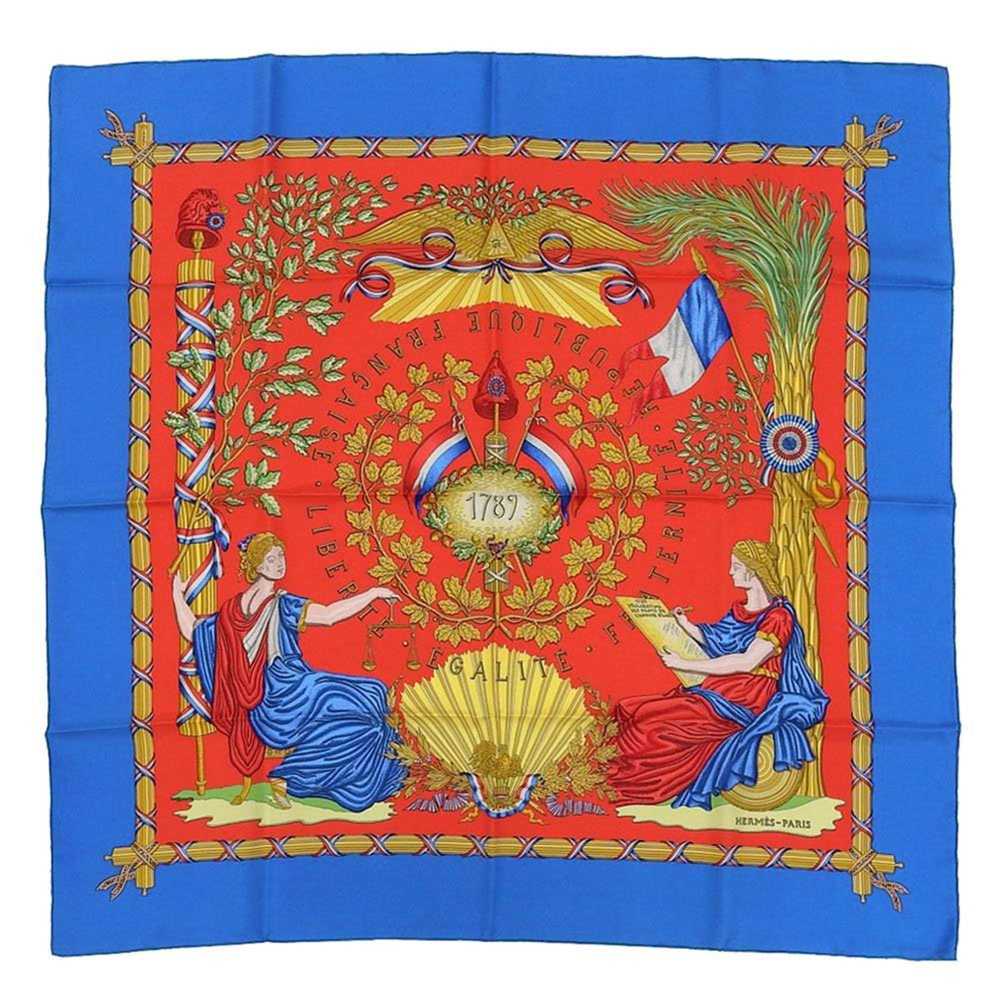 HERMES Carre 90 Scarf Silk Blue Red Pattern Comme… - image 1