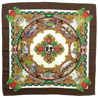 HERMES Scarf Muffler Carre 90 Brown White Multico… - image 1