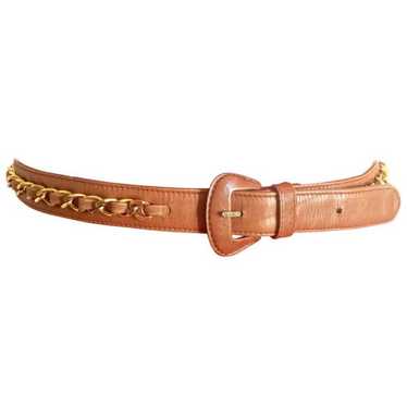 CHANEL Vintage brown leather belt with gold tone … - image 1