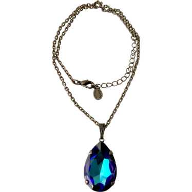 Faux Sapphire Tourmaline Drop Pendant Necklace: Z… - image 1