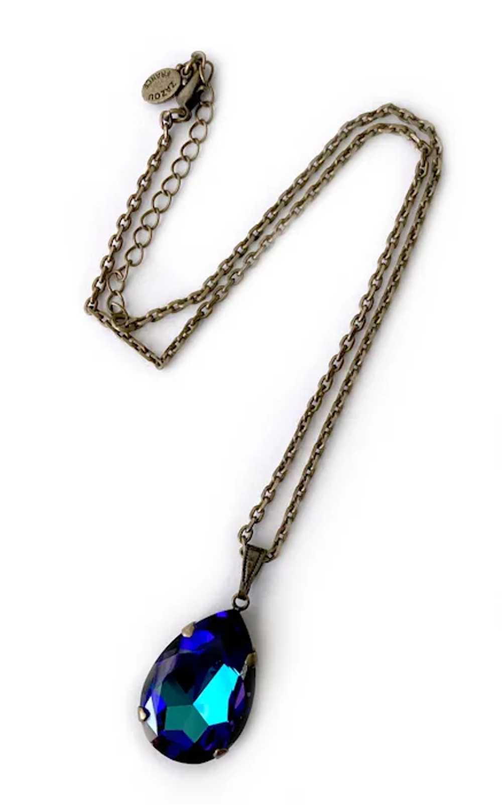 Faux Sapphire Tourmaline Drop Pendant Necklace: Z… - image 2