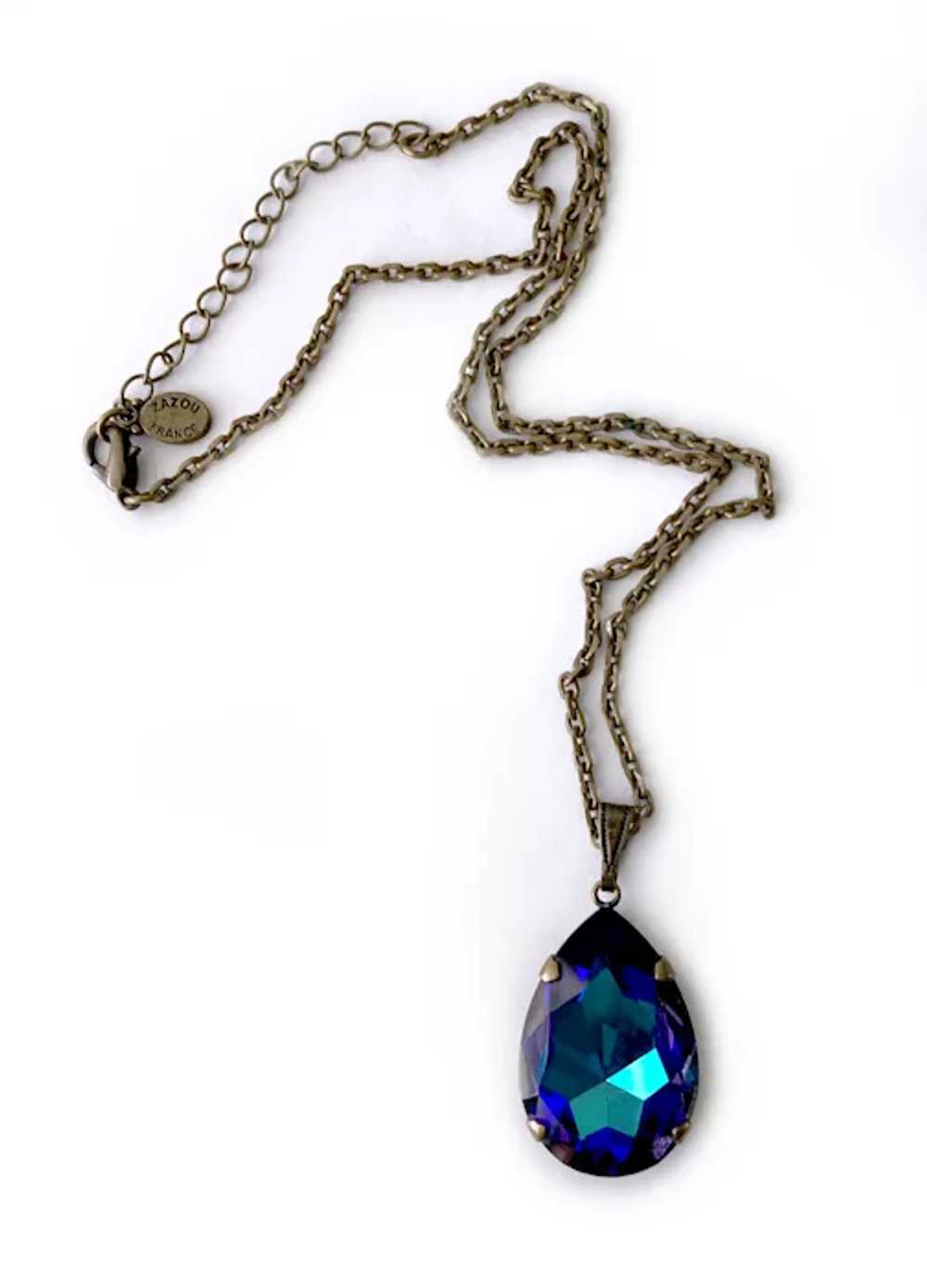 Faux Sapphire Tourmaline Drop Pendant Necklace: Z… - image 3