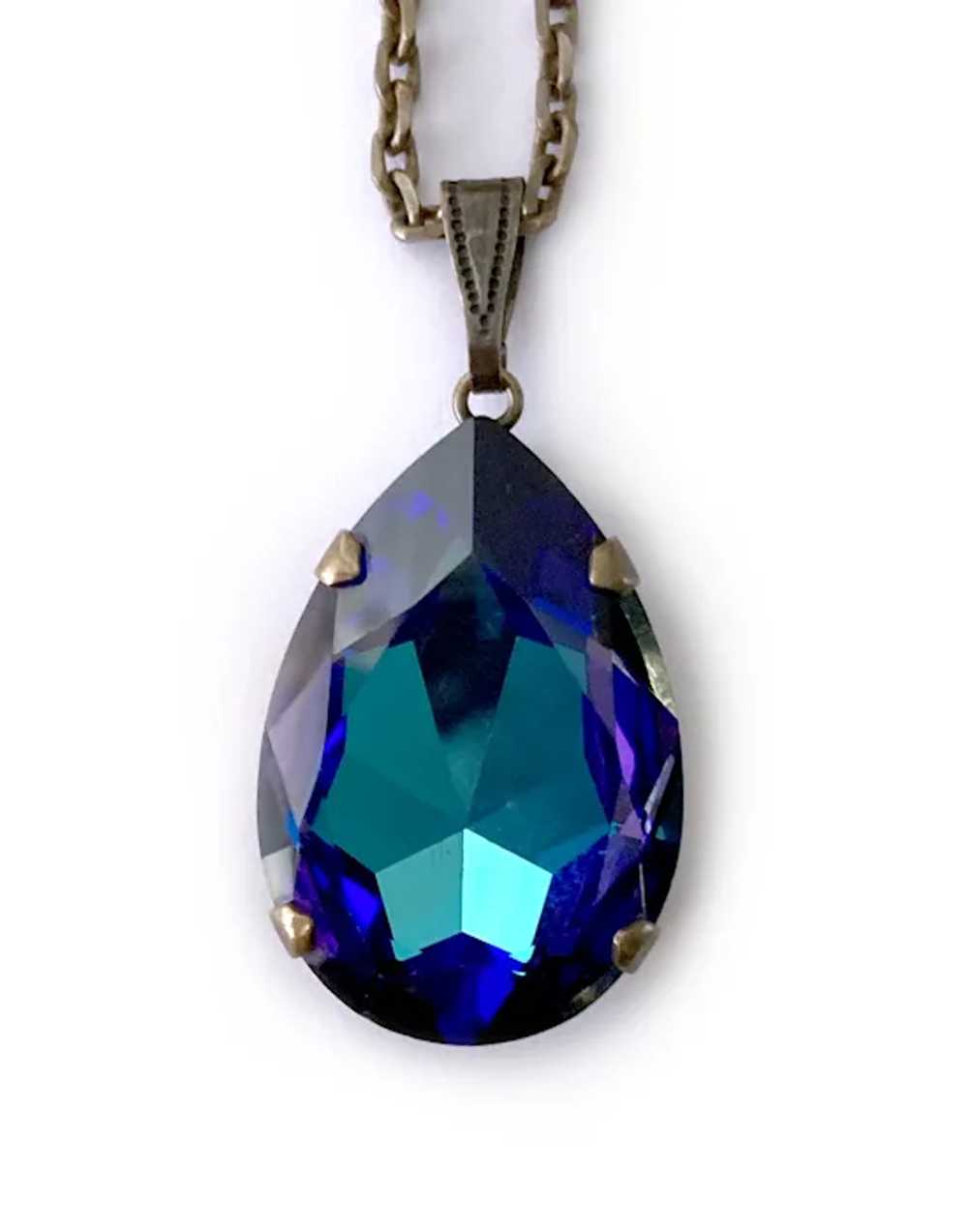 Faux Sapphire Tourmaline Drop Pendant Necklace: Z… - image 5