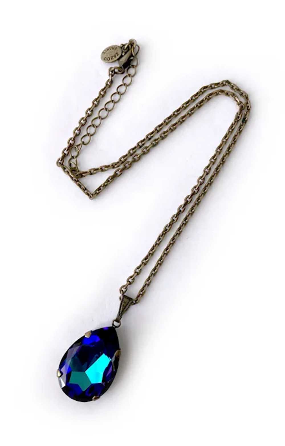 Faux Sapphire Tourmaline Drop Pendant Necklace: Z… - image 6