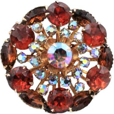 Brooch Pin Rhinestone Floral Pinwheel Ruby Red