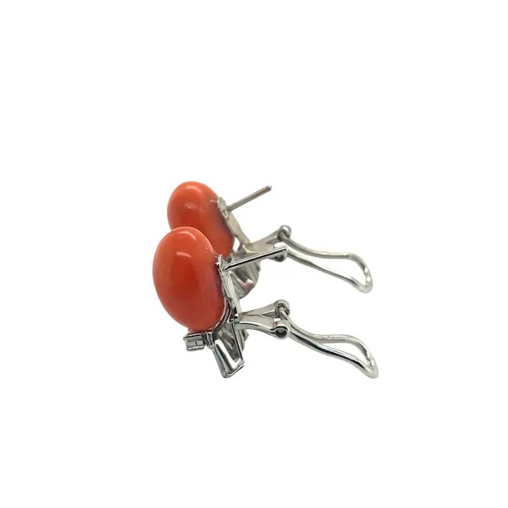 18K White Gold Coral and Diamond Earring - image 2