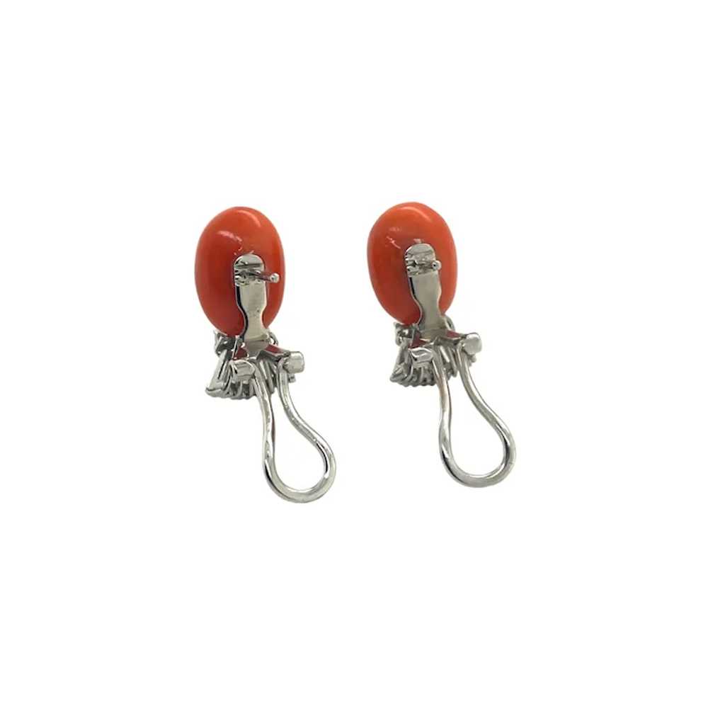 18K White Gold Coral and Diamond Earring - image 3