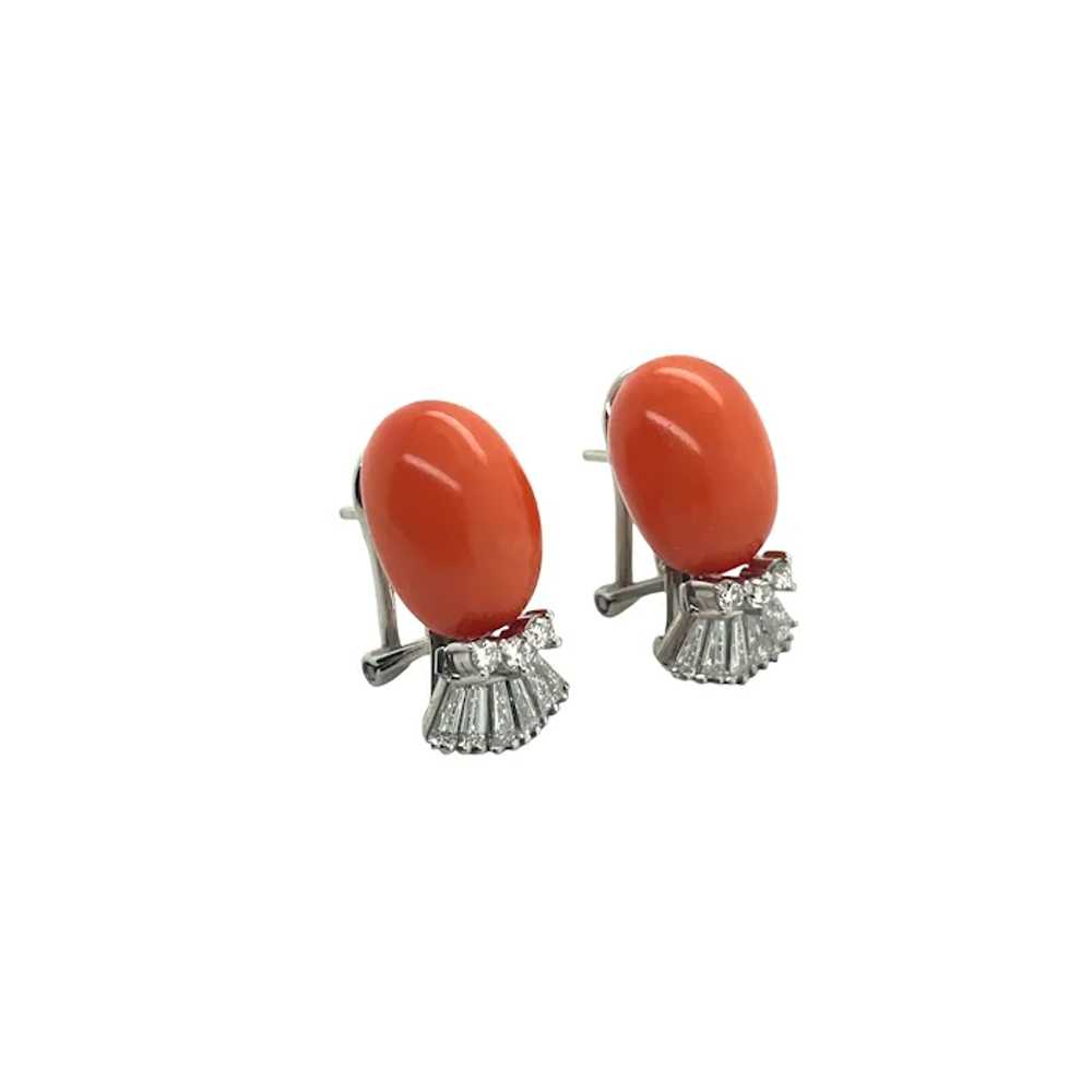 18K White Gold Coral and Diamond Earring - image 4