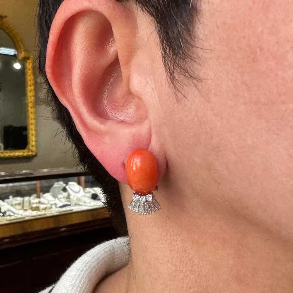 18K White Gold Coral and Diamond Earring - image 5