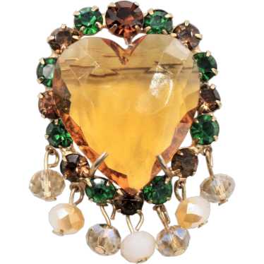 Brooch Pin Rhinestone Glass Heart Figural
