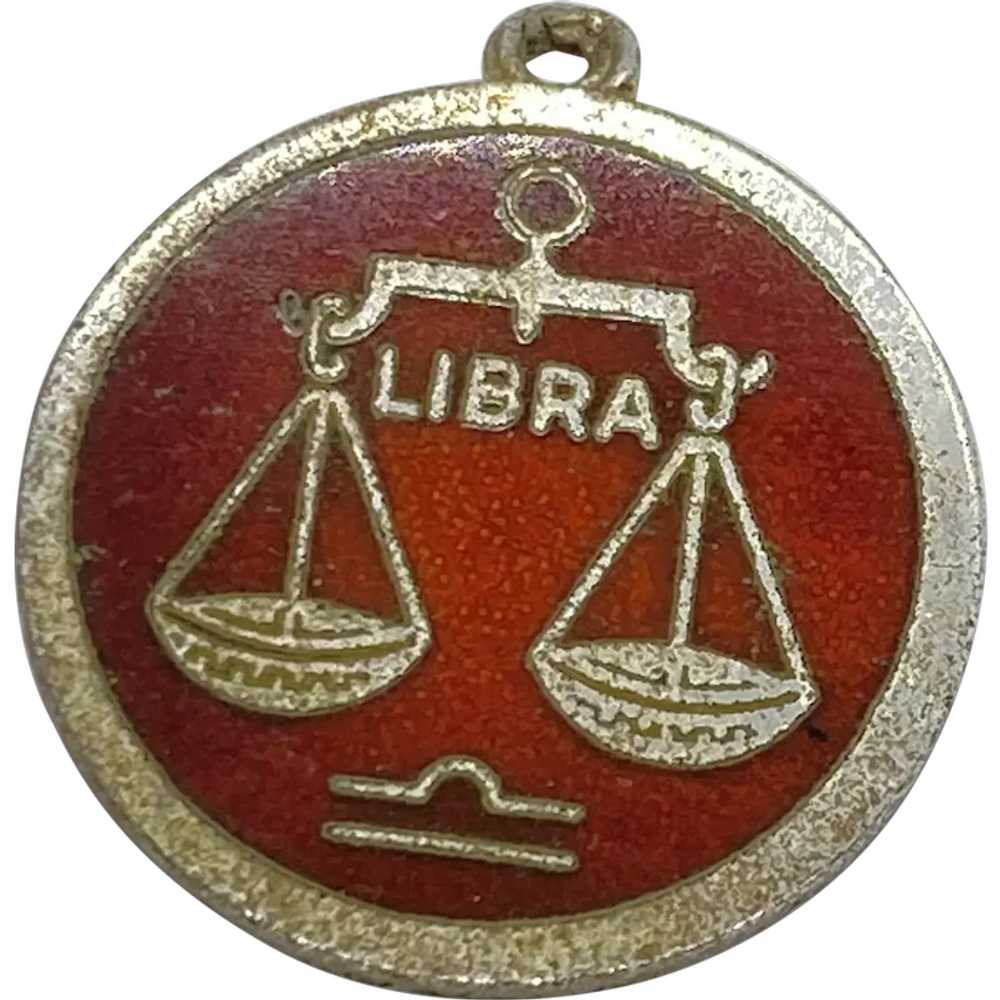 Libra Vintage Zodiac Charm Sterling Silver and Re… - image 1