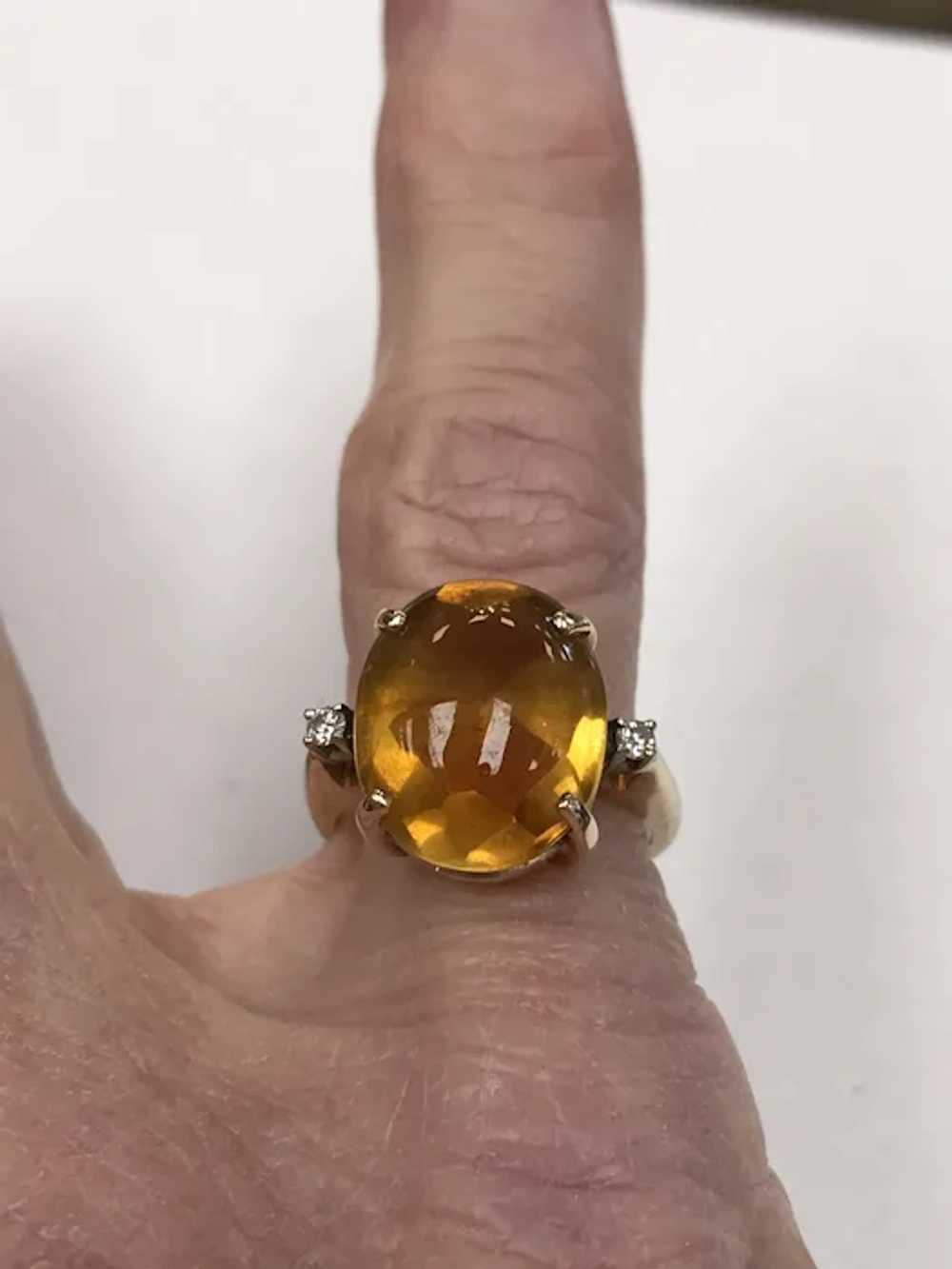 Vintage 14K Mexican Fire Opal Ring w/ Diamonds - image 10
