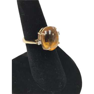 Vintage 14K Mexican Fire Opal Ring w/ Diamonds - image 1