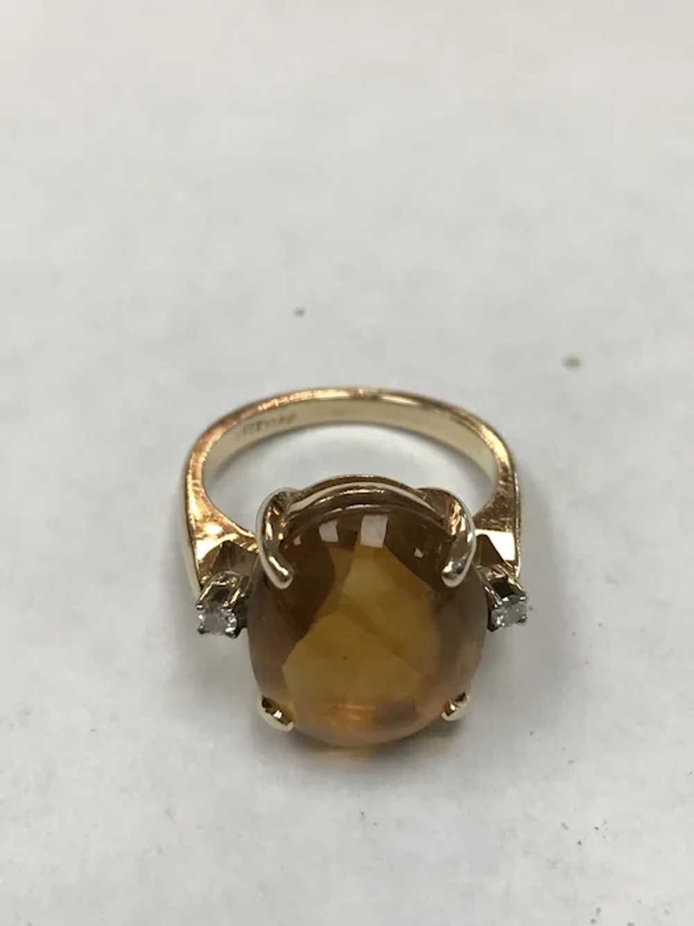 Vintage 14K Mexican Fire Opal Ring w/ Diamonds - image 3