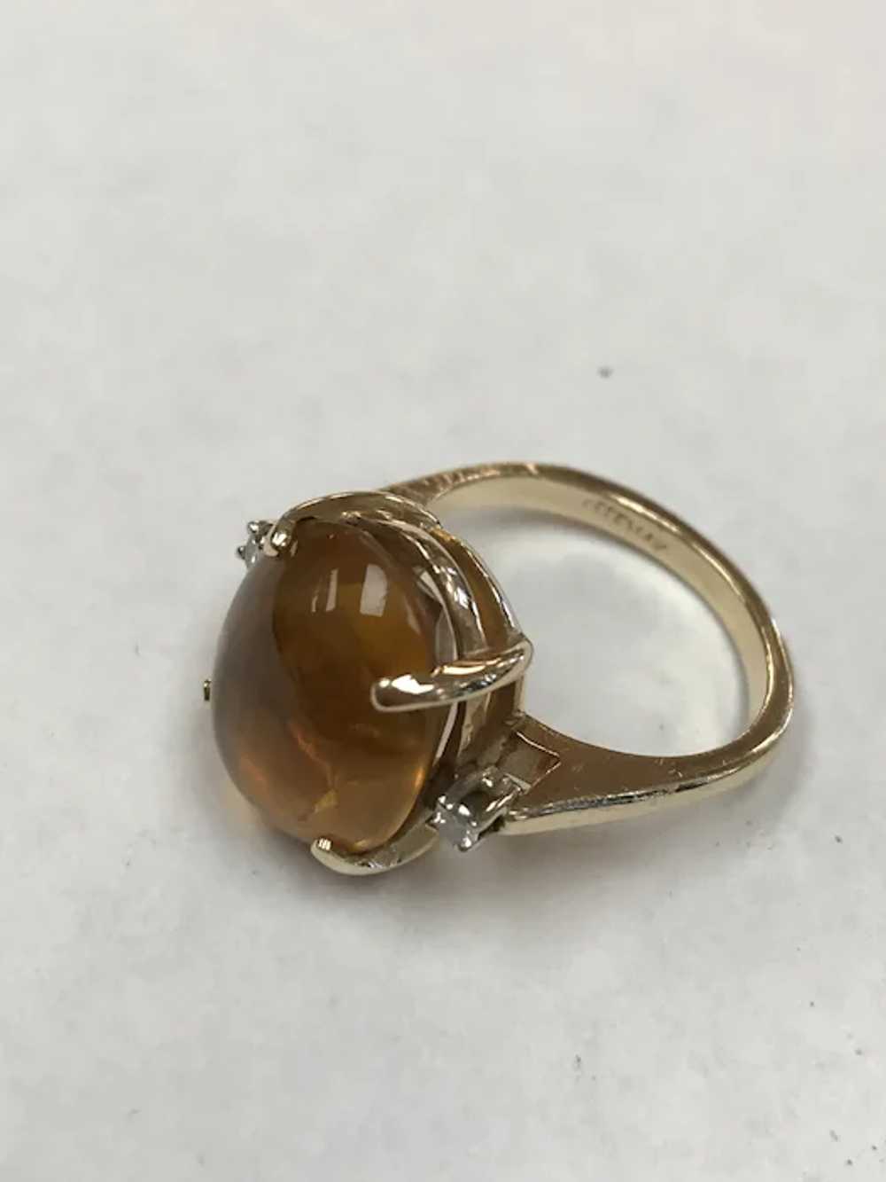 Vintage 14K Mexican Fire Opal Ring w/ Diamonds - image 5