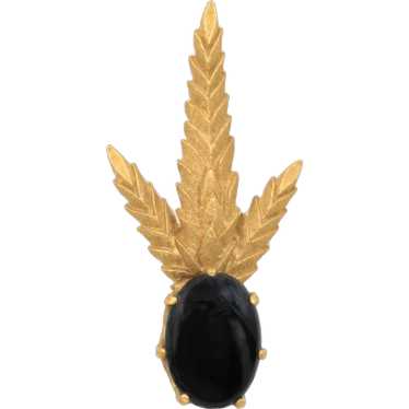 Brooch Pin Leaves Black Cabochon - image 1