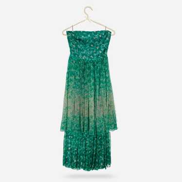 1950s Floral Tiered Dress, Green Silk Chiffon - image 1