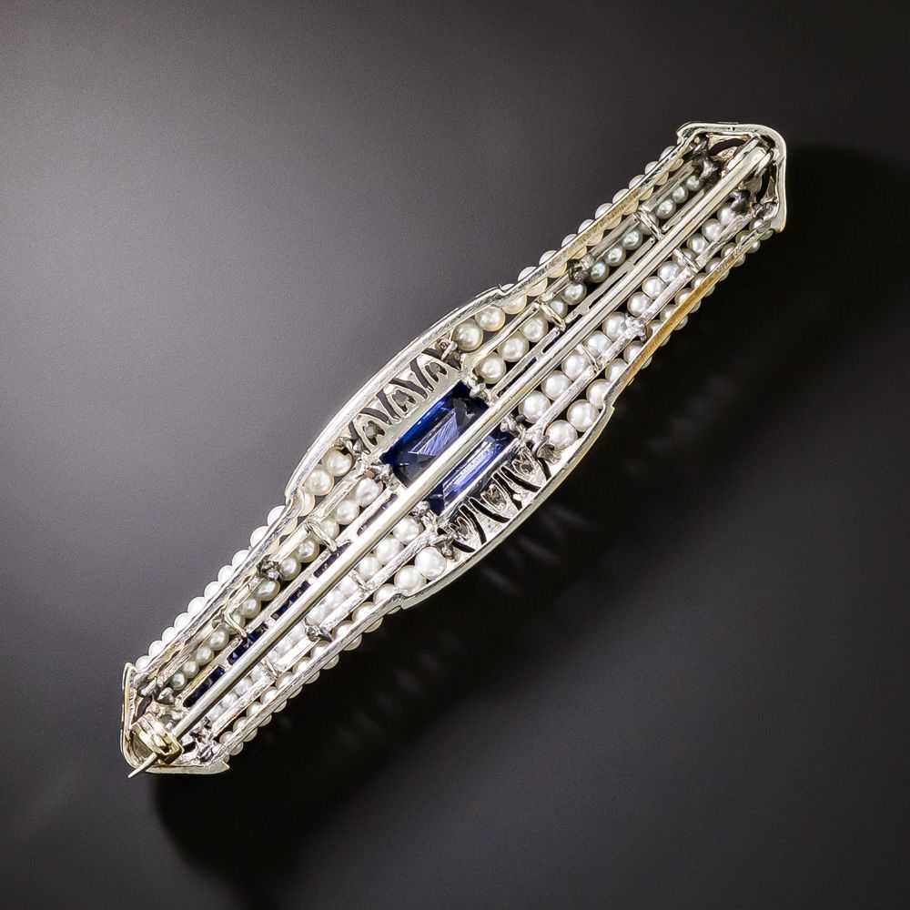 Art Deco Sapphire and Seed Pearl Bar Brooch - image 2