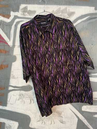 FUNKY 1990S PRINT SHORT SLEEVE BUTTON UP RAYON SHI