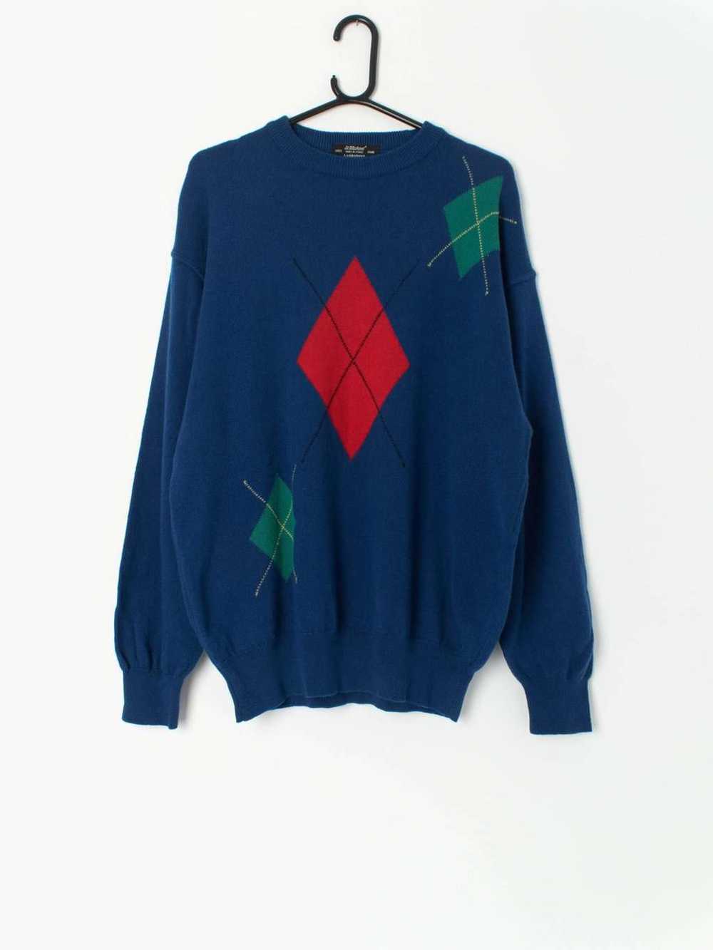 80s St Michael lambswool sweater in bold blue wit… - image 1
