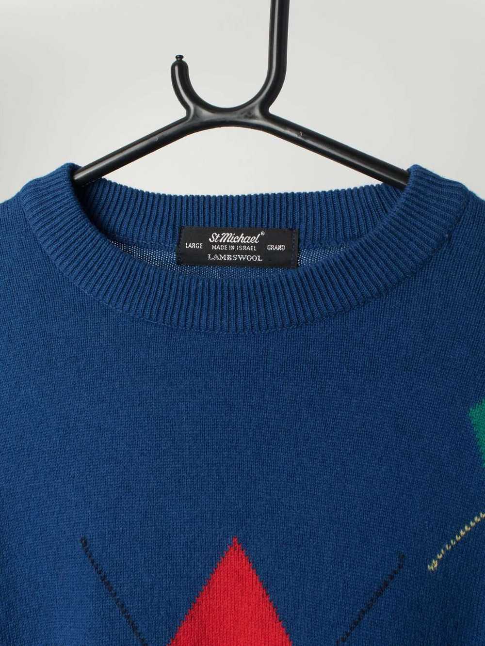 80s St Michael lambswool sweater in bold blue wit… - image 2