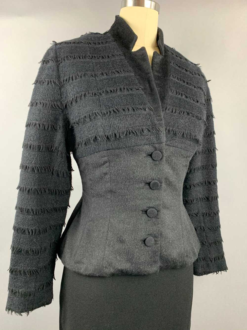 1950s Lilli Ann Fringed Black Wool Mohair Jacket … - image 10