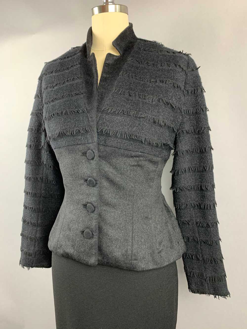 1950s Lilli Ann Fringed Black Wool Mohair Jacket … - image 2
