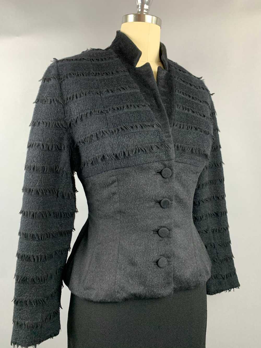 1950s Lilli Ann Fringed Black Wool Mohair Jacket … - image 3