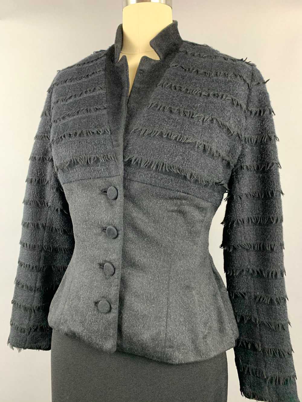1950s Lilli Ann Fringed Black Wool Mohair Jacket … - image 5