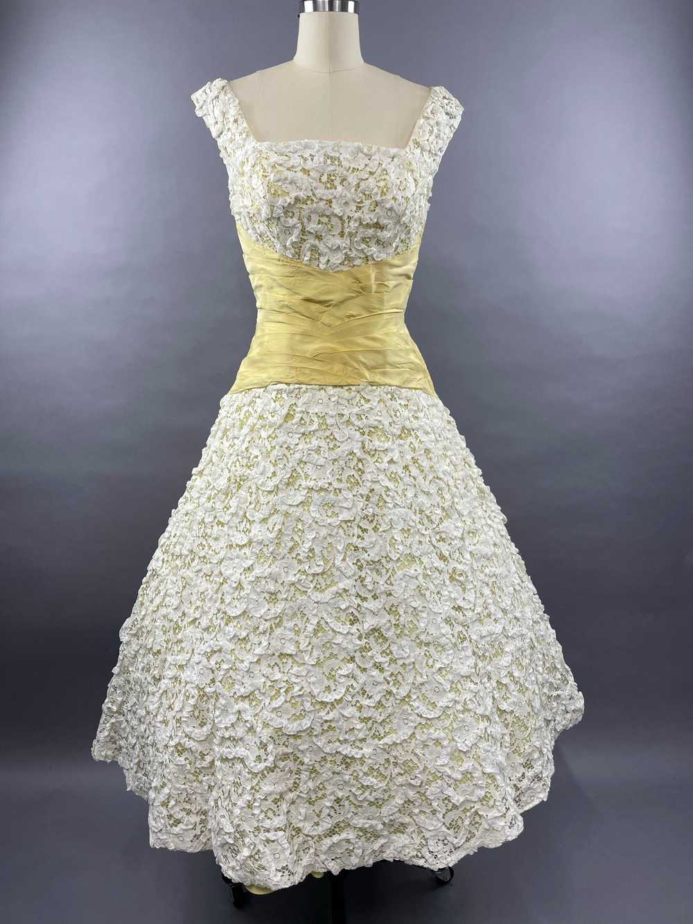 1950s Pale Yellow Ceil Chapman Party Dress Size M - image 3