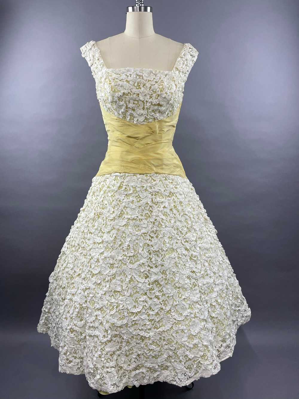 1950s Pale Yellow Ceil Chapman Party Dress Size M - image 4