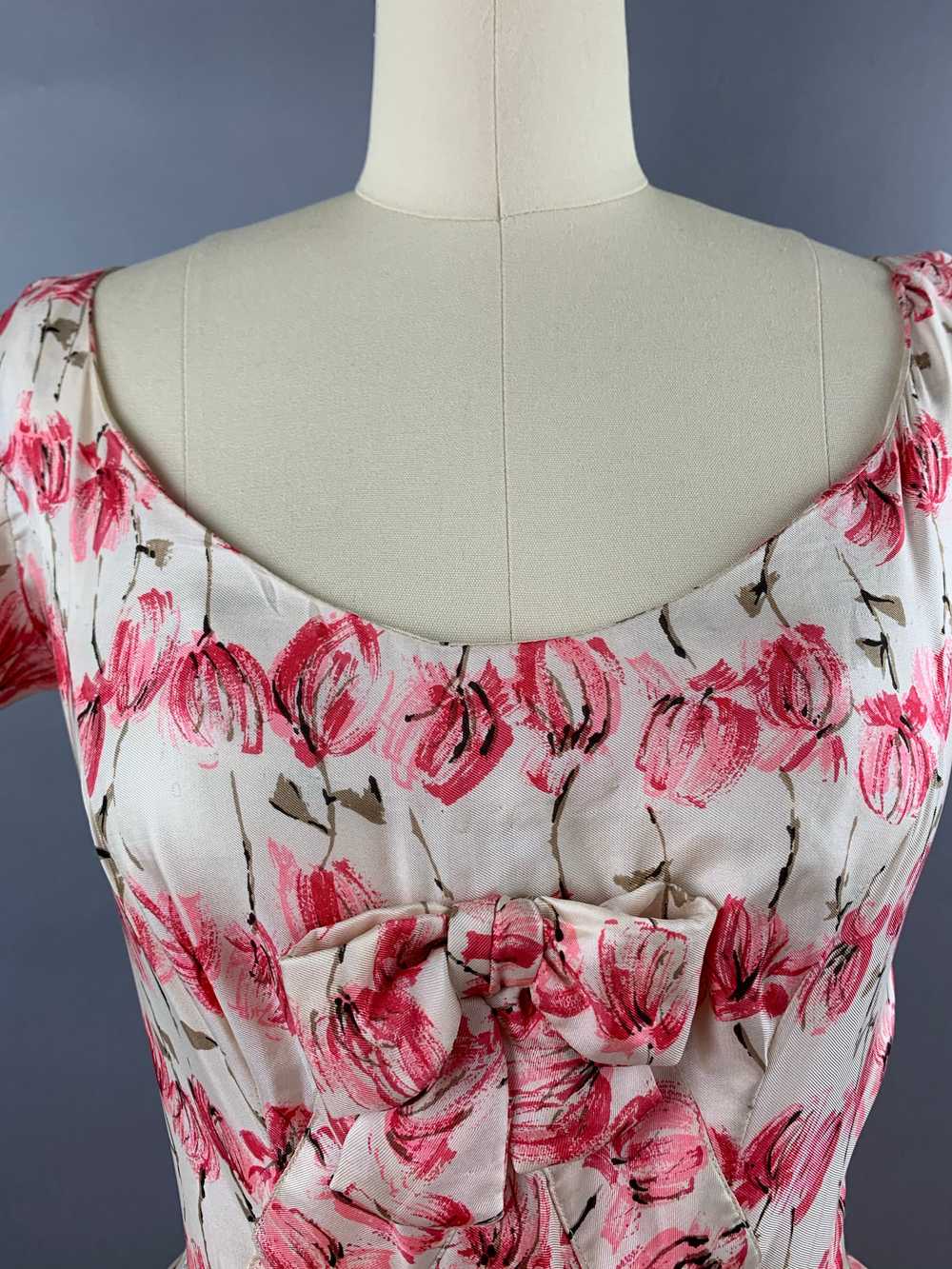 1950s Sophie Gimbel Rose Print Silk Dress Size S - image 10