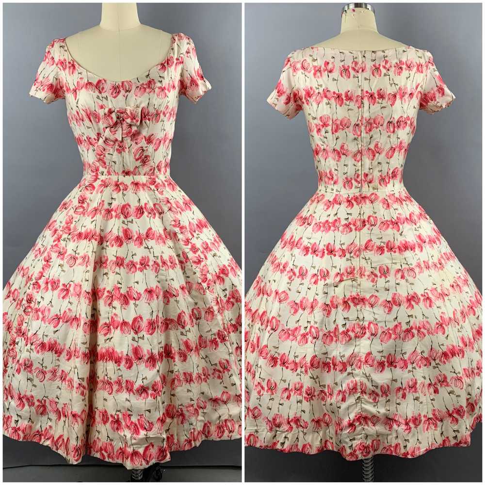 1950s Sophie Gimbel Rose Print Silk Dress Size S - image 2