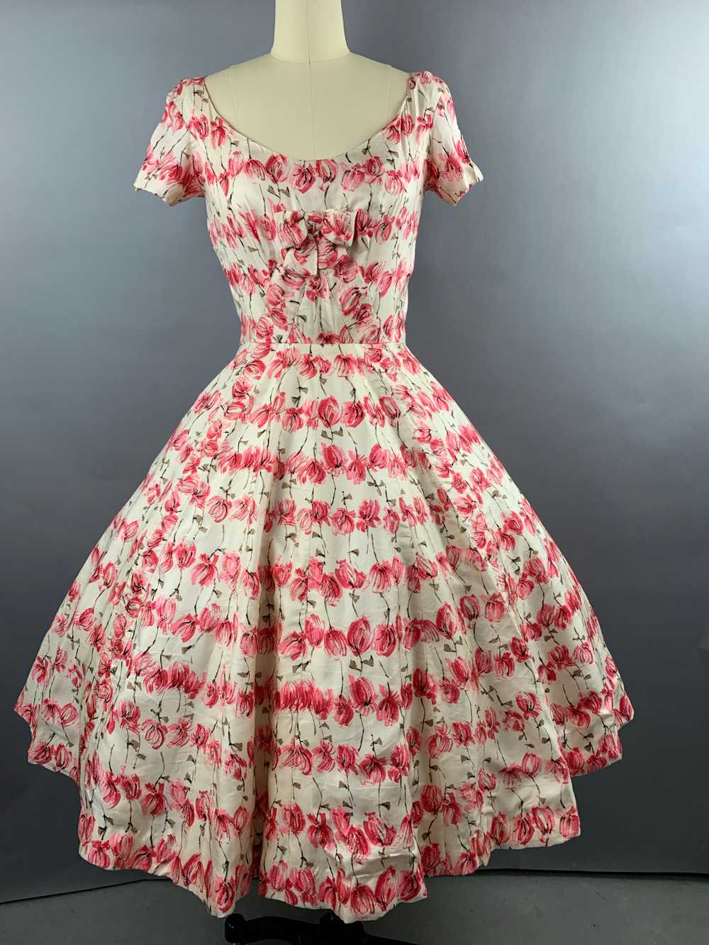 1950s Sophie Gimbel Rose Print Silk Dress Size S - image 3