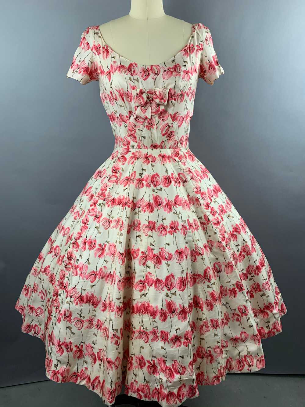 1950s Sophie Gimbel Rose Print Silk Dress Size S - image 4