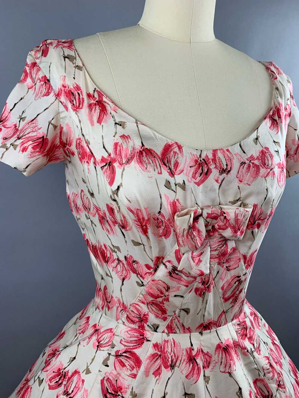 1950s Sophie Gimbel Rose Print Silk Dress Size S - image 6