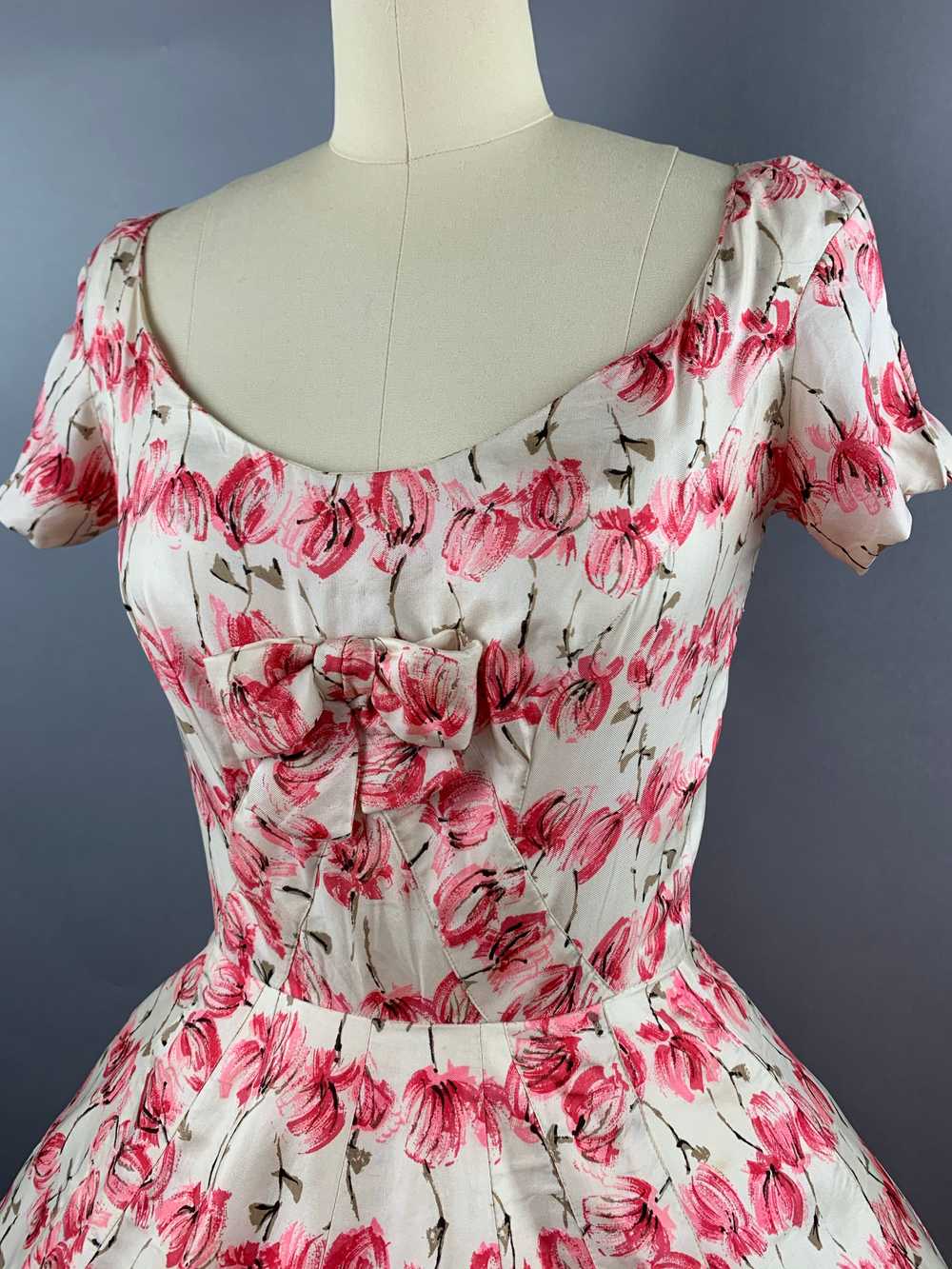 1950s Sophie Gimbel Rose Print Silk Dress Size S - image 7