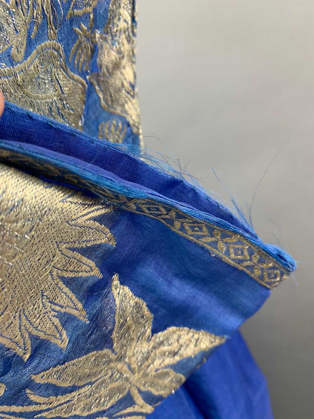 1960s Wounded Royal Blue Silk Chiffon Sari Dress … - image 10