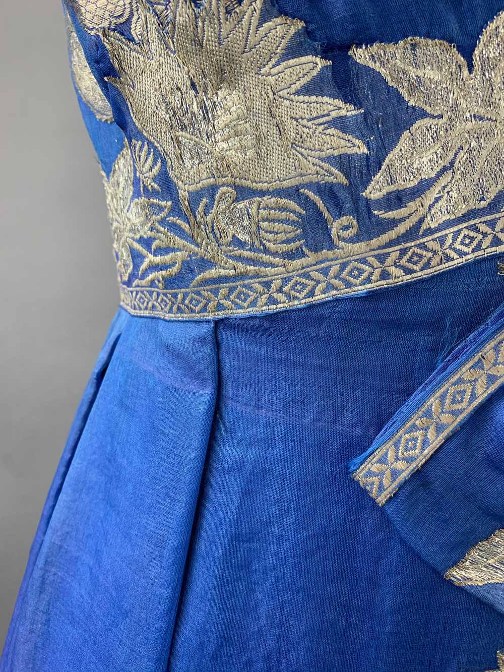 1960s Wounded Royal Blue Silk Chiffon Sari Dress … - image 9