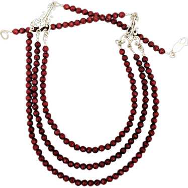 Sterling Silver Wine Quartz Beaded Multi Strand N… - image 1