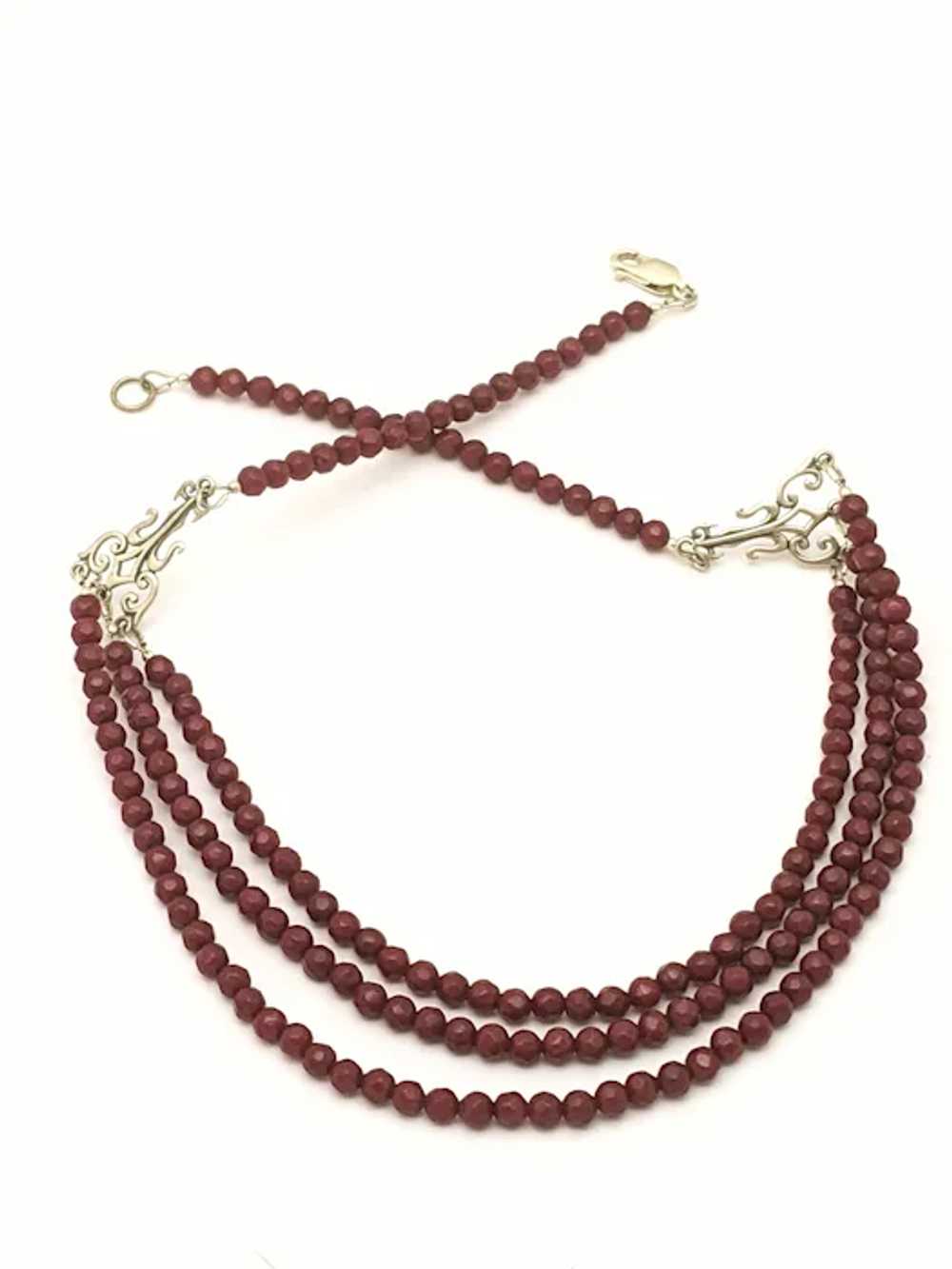 Sterling Silver Wine Quartz Beaded Multi Strand N… - image 4