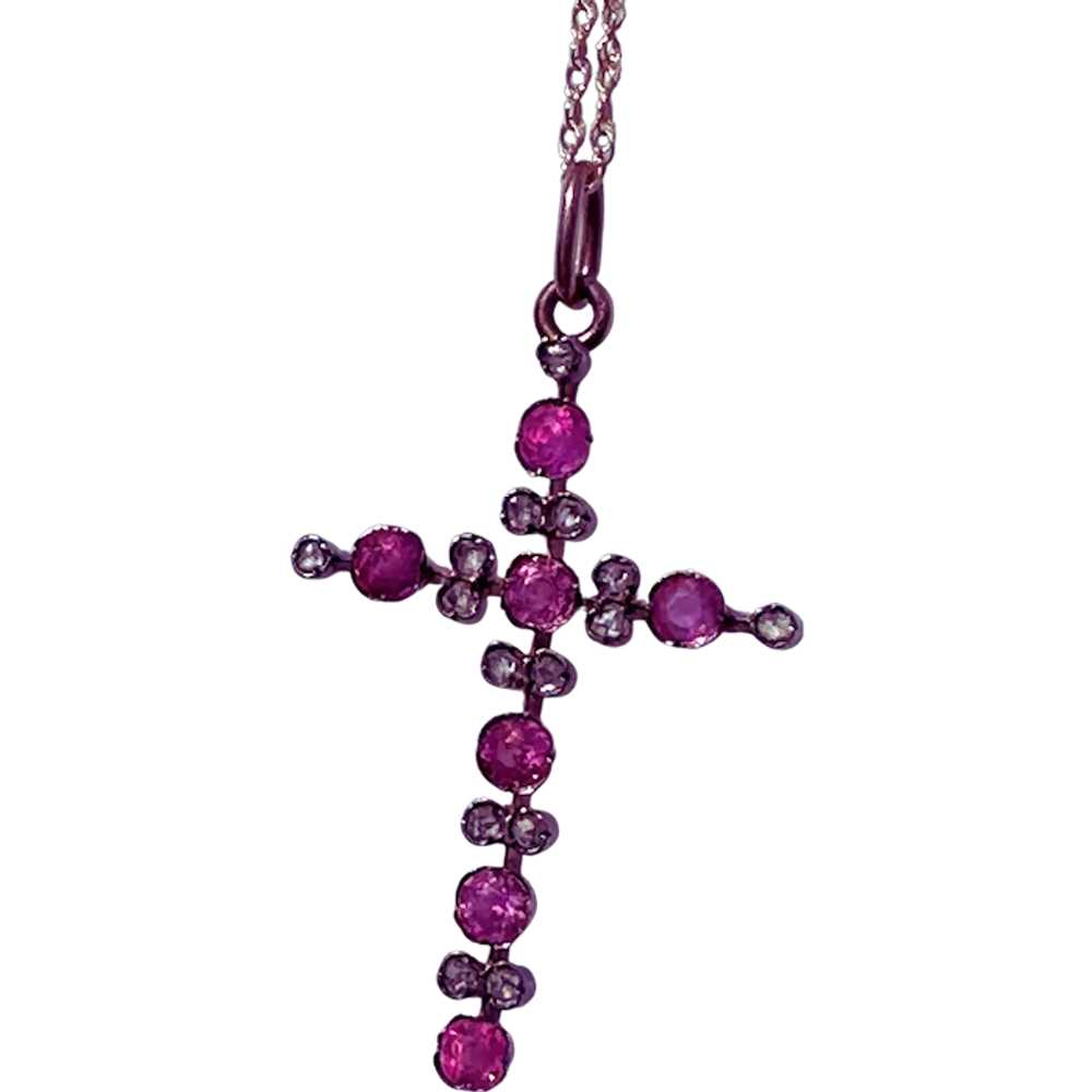 14K YG Ruby & Diamond Cross - image 1