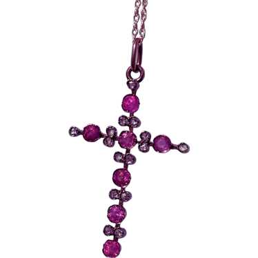 14K YG Ruby & Diamond Cross - image 1