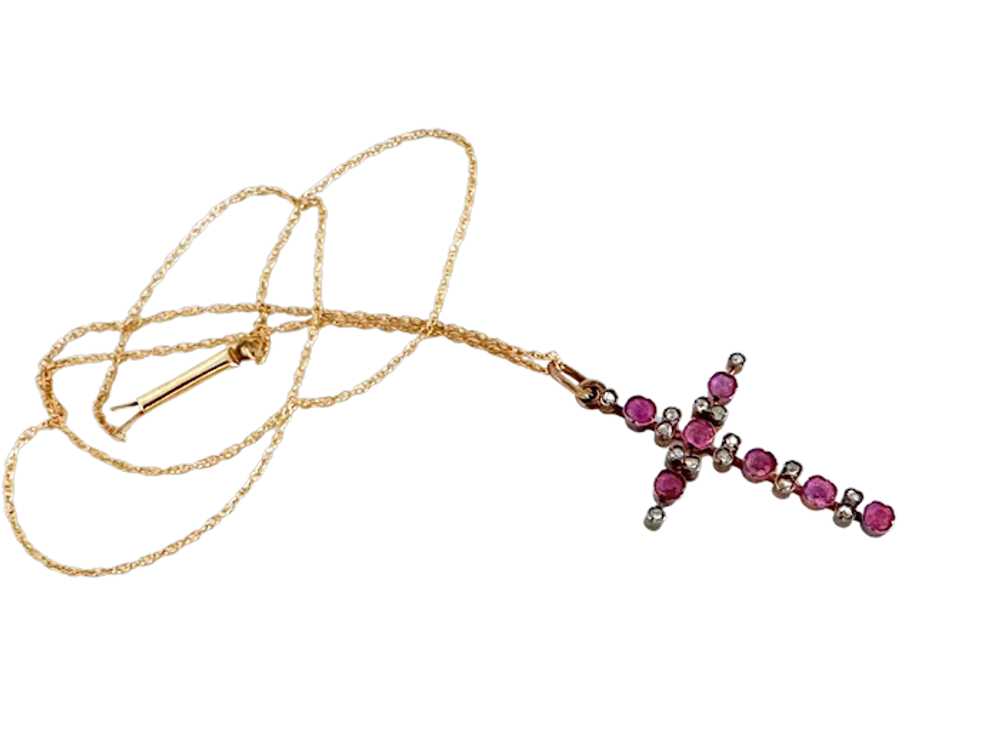 14K YG Ruby & Diamond Cross - image 9