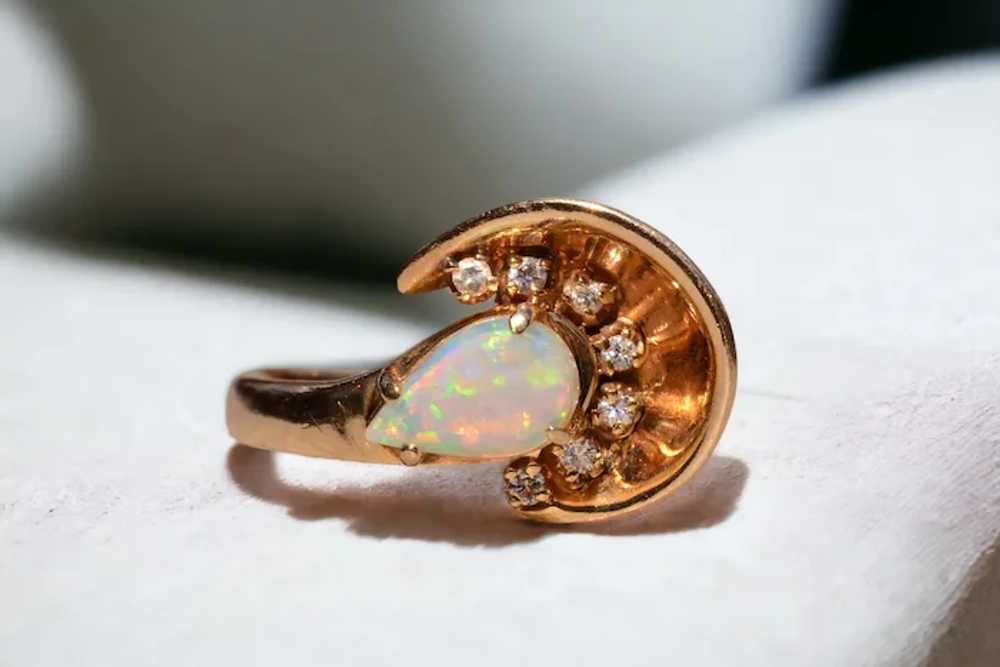 Vintage Retro Australian Opal and Diamond Ring in… - image 10