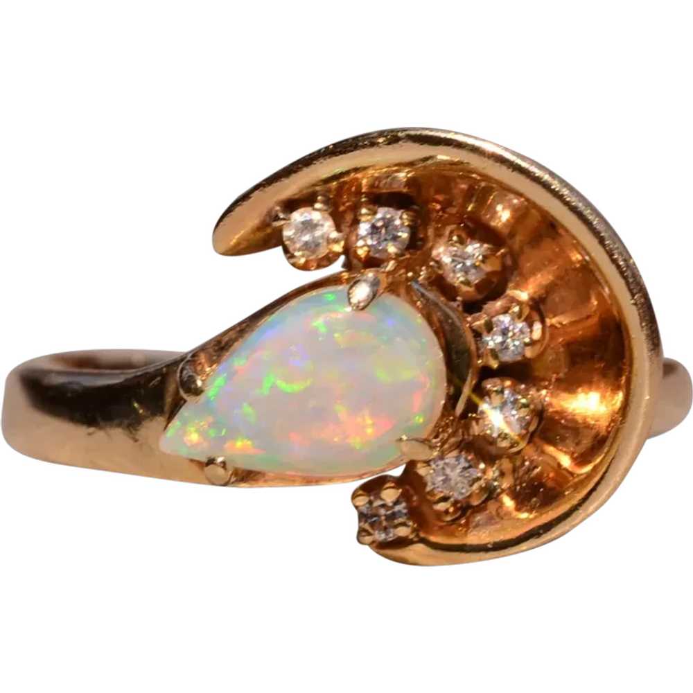 Vintage Retro Australian Opal and Diamond Ring in… - image 1